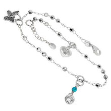 Load image into Gallery viewer, Sterling Silver 3mm DC Bead with Butterfly-Heart- 5.5mm Round CZ Rhodium Anklet