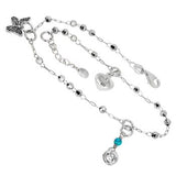 Sterling Silver 3mm DC Bead with Butterfly-Heart- 5.5mm Round CZ Rhodium Anklet