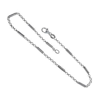 Italian Sterling Silver Rolo Alternate D/C Tube Anklet