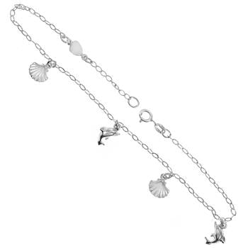 Italian Sterling Silver Shell Dolphin Anklet