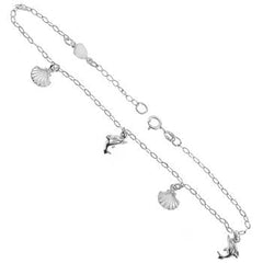 Italian Sterling Silver Shell Dolphin Anklet