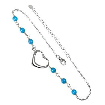 Sterling Silver Turquoise With Floating Heart Anklet