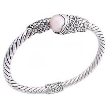 Sterling Silver Cultered Freshwater Pearl Cuff Bangle Bracelet