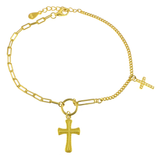 Sterling Silver Gold Plated Cuban Paperclip Chain With Cross Charm Bracelet