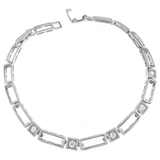 Sterling Silver Rhodium Plated Open Rectangle Link Round CZ Bracelet