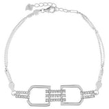 Sterling Silver Fancy CZ Double Link Box Chain Bracelet