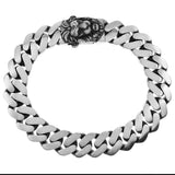 Sterling Silver Oxidized Matte Finished Lion Head Clasp Cuban Link Men Bracelet