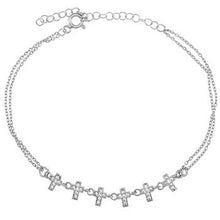 Load image into Gallery viewer, Sterling Silver Rhodium Small CZ Cross Bracelet
