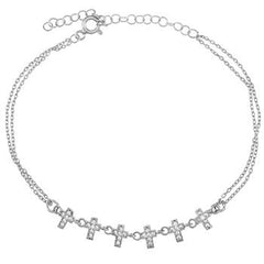 Sterling Silver Rhodium Small CZ Cross Bracelet
