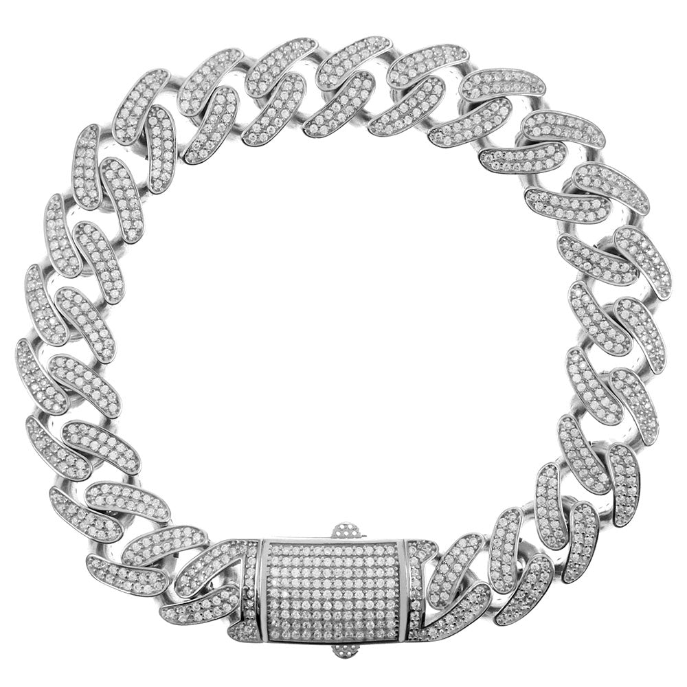 Sterling Silver Rhodium Plated CZ Cuban Link Bracelet