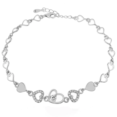 Sterling Silver Rhodium Plated Heart CZ Bracelet