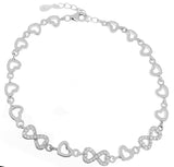 Sterling Silver Rhodium Plated Infinity CZ And Heart Bracelet