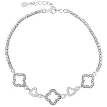 Load image into Gallery viewer, Sterling Silver Rhodium Plated Fancy CZ Cut Out Heart Flower Bracelet