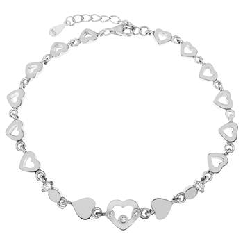 Sterling Silver Cutout Heart Rhodium Bracelet