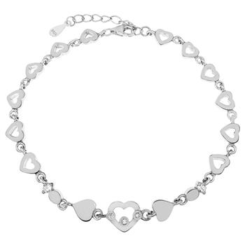 Sterling Silver Cutout Heart Rhodium Bracelet