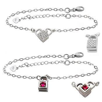 Sterling Silver Heart Lock Reversible Rhodium Bracelet