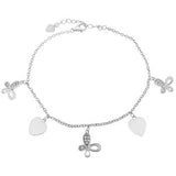 Sterling Silver Butterfly Heart Rhodium Bracelet