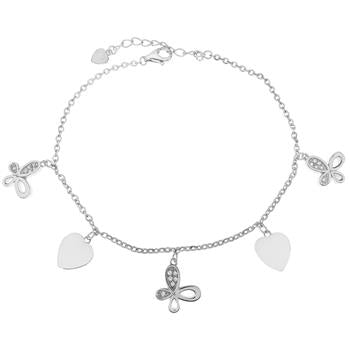 Sterling Silver Butterfly Heart Rhodium Bracelet