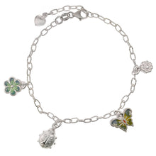 Load image into Gallery viewer, Sterling Silver Enamel Flower Butterfly Charm Bracelet