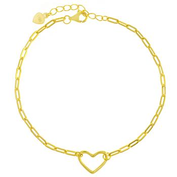 Sterling Silver Gold Plated Paperclip Cutout Heart Bracelet