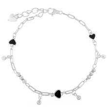Load image into Gallery viewer, Sterling Silver Black Onyx Heart With Dangle Bead Bracelet