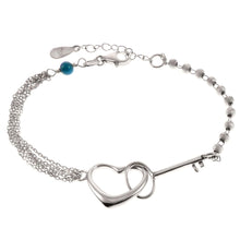 Load image into Gallery viewer, Sterling Silver Rhodium Plated Heart Key Turquoise Bracelet