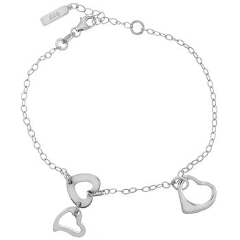 Sterling Silver Rhodium Cut Out Heart Bracelet