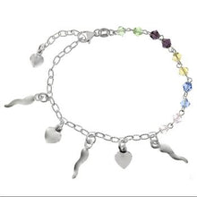 Load image into Gallery viewer, Sterling Silver Horn Heart Multi Color Crystal Charm Bracelet