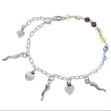 Sterling Silver Horn Heart Multi Color Crystal Charm Bracelet