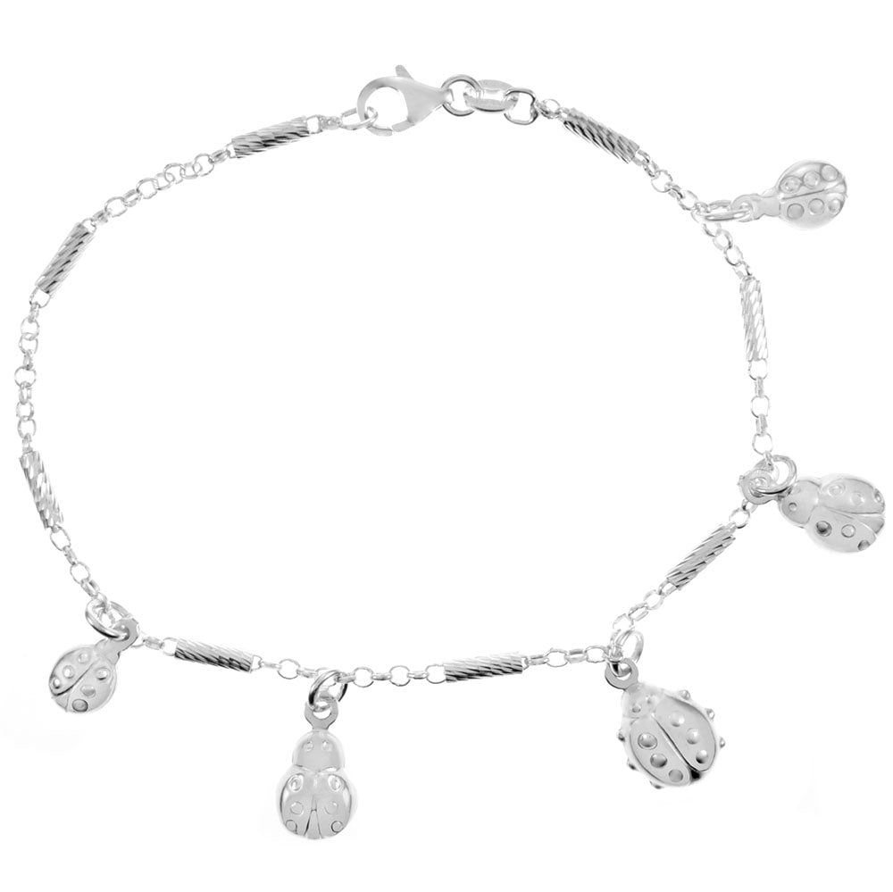 Italian Sterling Silver Ladybug Charm Bracelet