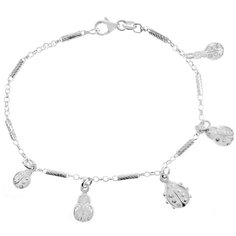 Italian Sterling Silver Ladybug Charm Bracelet