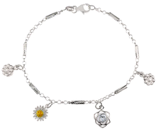 Load image into Gallery viewer, Sterling Silver Polished Flowers Charm Bracelet