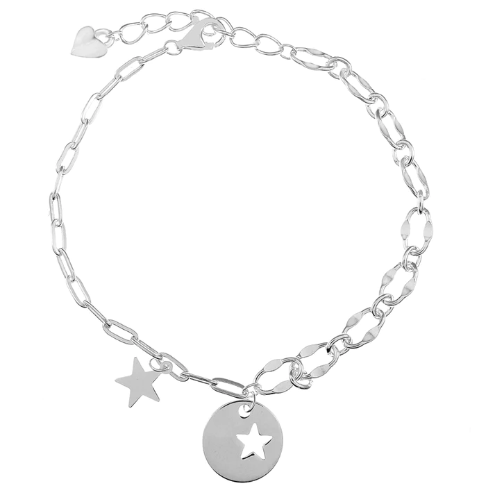 Sterling Silver Star Fancy Charm Bracelet
