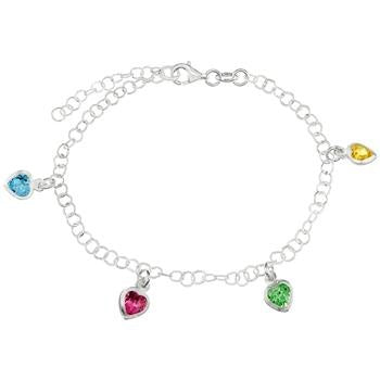 Sterling Silver Multicolored Austrian Crystal Dangle Heart Bracelet