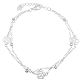 Sterling Silver Rose Cutout Bead Double Strand Chain Bracelet