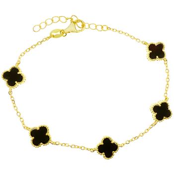 Sterling Silver Black Onyx Clover Gold Plated Bracelet