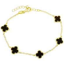 Load image into Gallery viewer, Sterling Silver Black Onyx Clover Gold Plated Bracelet