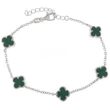 Load image into Gallery viewer, Sterling Silver Malachite Clover Rhodium Plated Bracelet