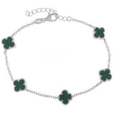 Sterling Silver Malachite Clover Rhodium Plated Bracelet