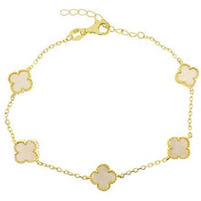 Load image into Gallery viewer, Sterling Silver Mother Of Pearl Clover Gold Plated Bracelet