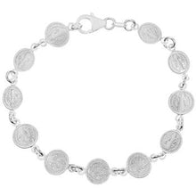 Load image into Gallery viewer, Sterling Silver Saint Benedict Round Medal Bracelet