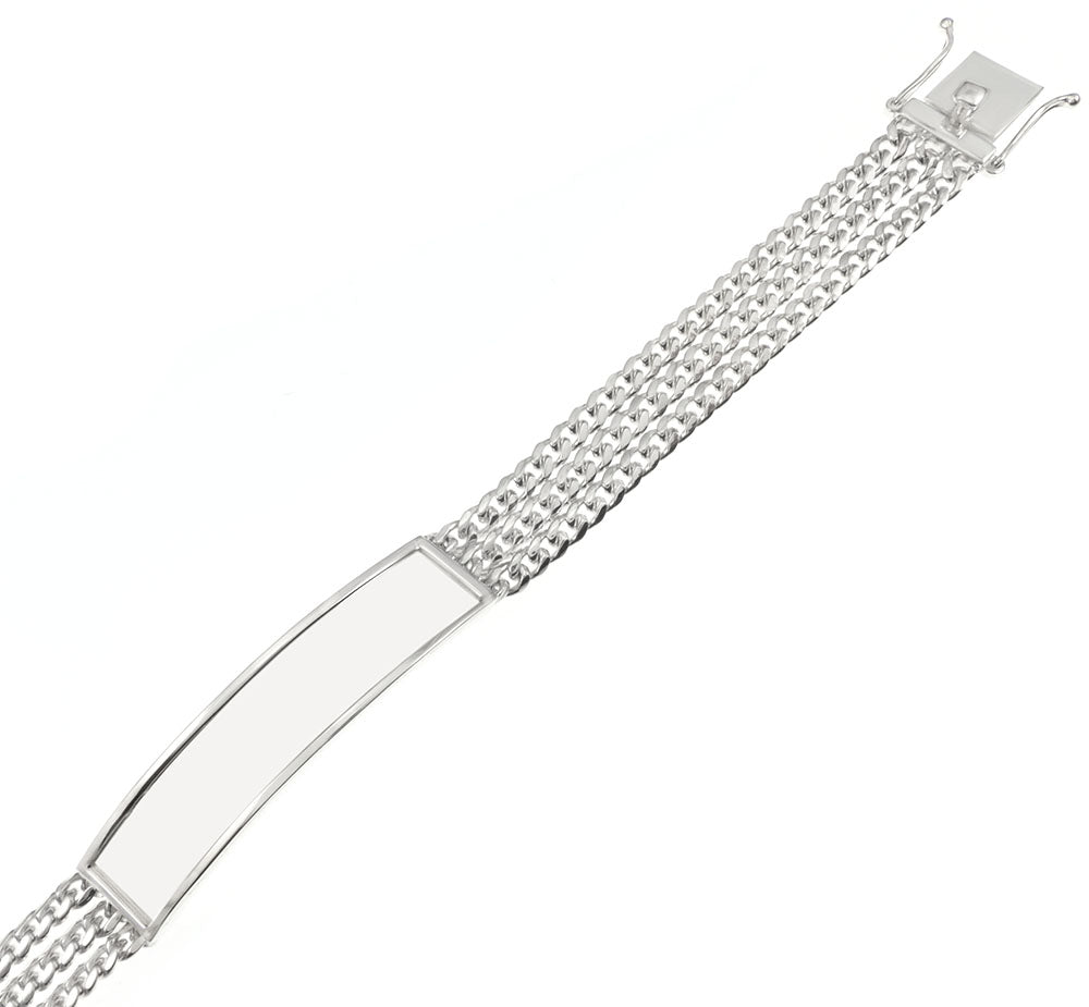 Sterling Silver Polished 3-Strand 4.3mm Miami Cuban Link ID Bracelet