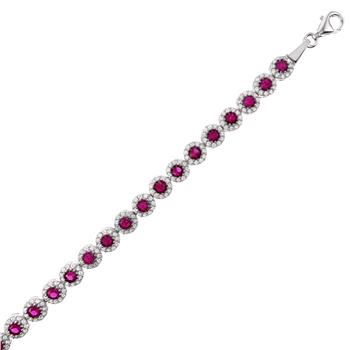 Sterling Silver White- Ruby Red CZ Tennis Rhodium Bracelet