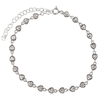 Sterling Silver Rhodium Plated Bezel Set CZ Heart Bracelet