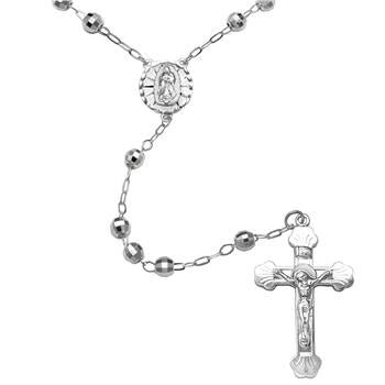 Sterling Silver 5mm D/C Bead With Lady of Guadalupe Rosary Necklace