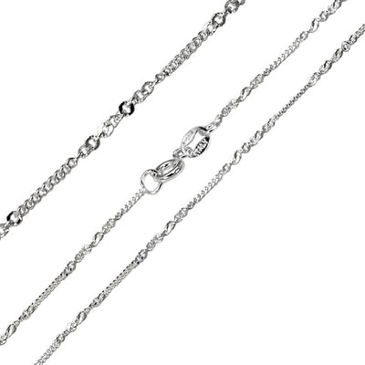 Sterling Silver Rhodium Plated D/C Curb And Rolo Brill Thin Chain