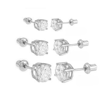 Prong Setting Sterling Silver CZ Cast Screw Back Stud Earrings
