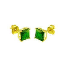 Load image into Gallery viewer, Sterling Silver Gold Plated Square CZ Casting Stud Earrings