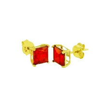 Load image into Gallery viewer, Sterling Silver Gold Plated Square CZ Ruby Casting Stud Earrings