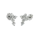 Sterling Silver Rhodium Cross CZ Stud Earrings